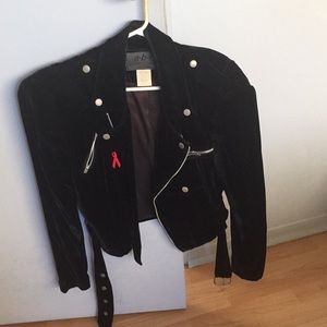 Allen B Schwartz velvet motorcycle jacket.
